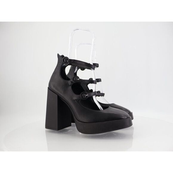 Larroude Alexa Gladiator Platform Heels Platform Pump Size 10 Black Leather Boho - Picture 2 of 14